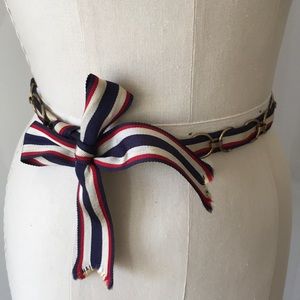Vintage red white and blue ribbon & brass belt